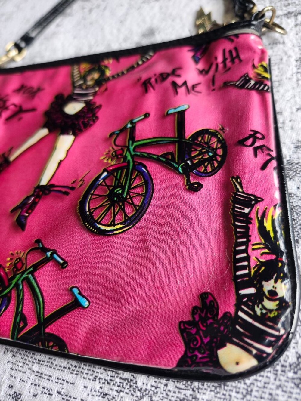 Betsey Johnson Betsyville Pink 'Ride With Me' Nylon Baguette Bicycle Purse